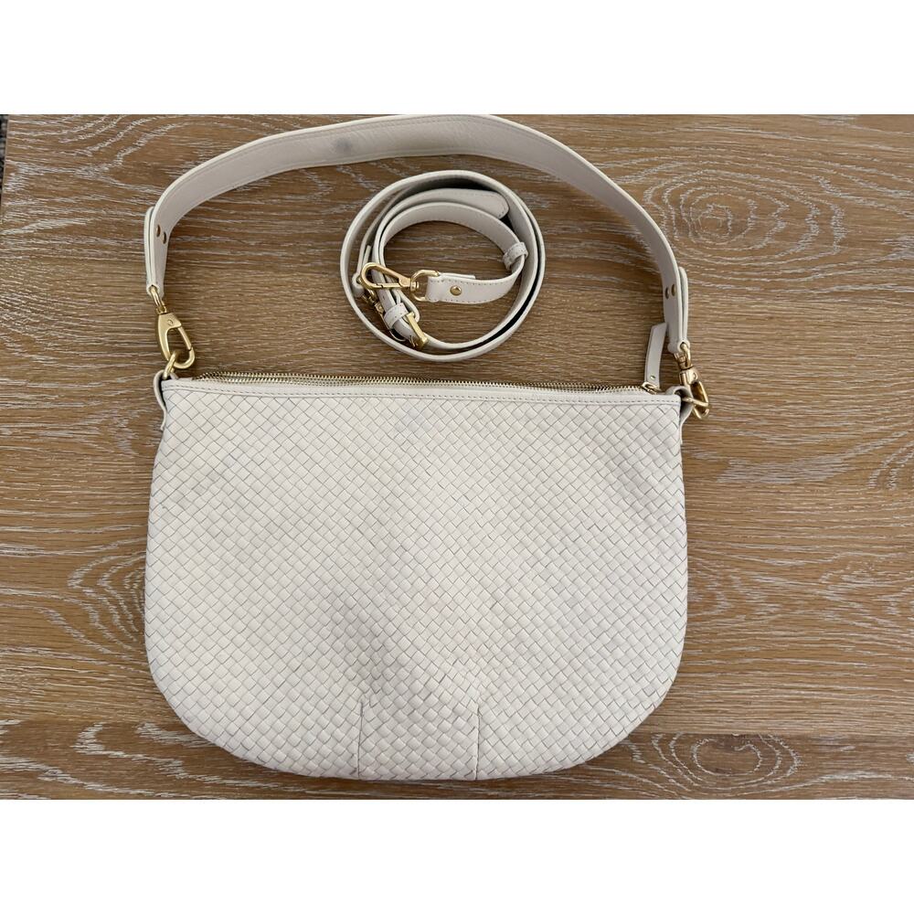 Quince Italian Leather Convertible Crescent Handwoven Shoulder Bag, Color: Bone - Picture 3 of 9